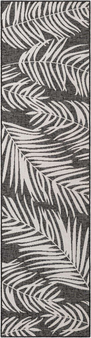 Charcoal 2' 7 x 10' Outdoor Botanical Runner Area Rug Weather Resistant for Patio, Deck, Terrace, Balcony, Porch Polypropylene Garden Floral Tropical Carpet for Sale at Rug Engine