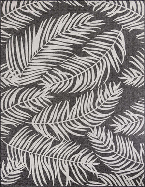 Charcoal 10' x 13' 1 Outdoor Botanical Rectangle Area Rug Weather Resistant for Patio, Deck, Terrace, Balcony, Porch Polypropylene Garden Floral Tropical Carpet for Sale at Rug Engine