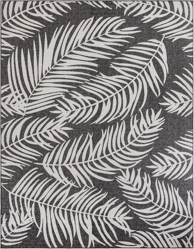 Charcoal 10' x 13' 1 Outdoor Botanical Rectangle Area Rug Weather Resistant for Patio, Deck, Terrace, Balcony, Porch Polypropylene Garden Floral Tropical Carpet for Sale at Rug Engine