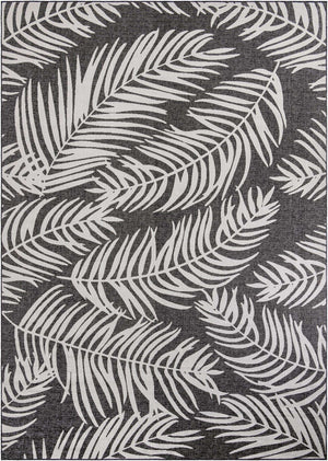 Charcoal 10' x 14' 1 Outdoor Botanical Rectangle Area Rug Weather Resistant for Patio, Deck, Terrace, Balcony, Porch Polypropylene Garden Floral Tropical Carpet for Sale at Rug Engine