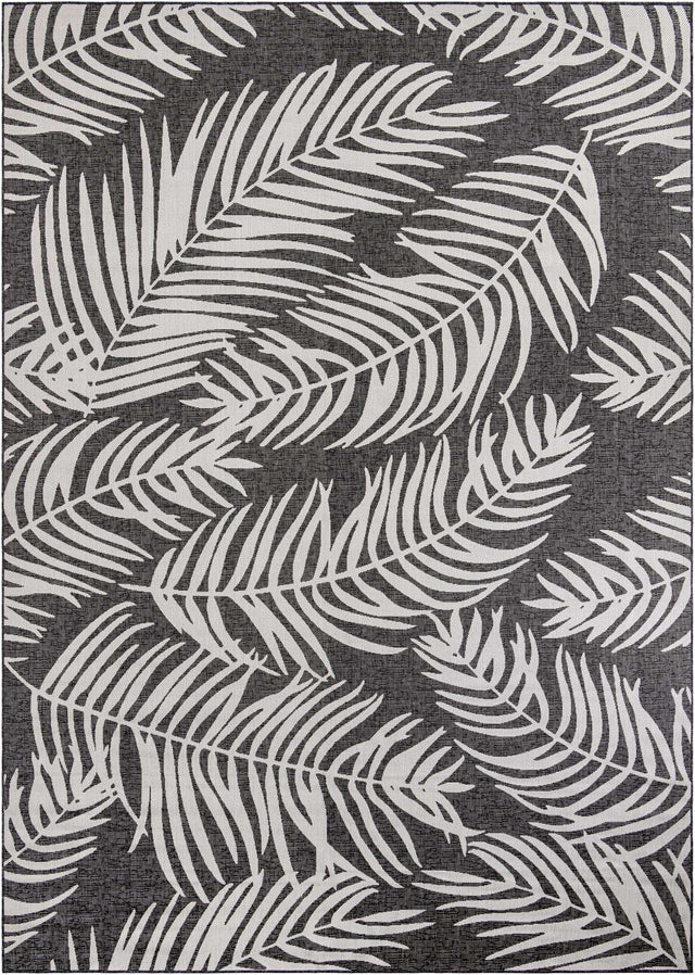 Charcoal 10' x 14' 1 Outdoor Botanical Rectangle Area Rug Weather Resistant for Patio, Deck, Terrace, Balcony, Porch Polypropylene Garden Floral Tropical Carpet for Sale at Rug Engine