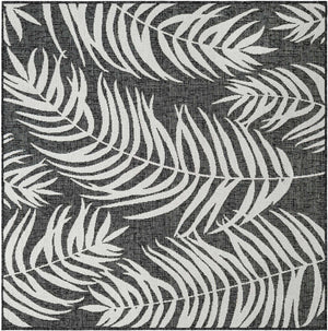 Charcoal 5' 3 x 5' 3 Outdoor Botanical Square Area Rug Weather Resistant for Patio, Deck, Terrace, Balcony, Porch Polypropylene Garden Floral Tropical Carpet for Sale at Rug Engine