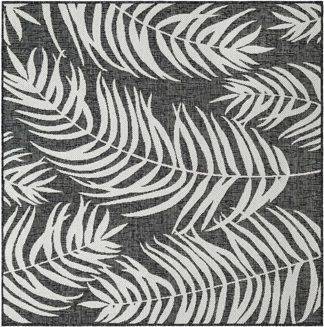 Charcoal 5' 3 x 5' 3 Outdoor Botanical Square Area Rug Weather Resistant for Patio, Deck, Terrace, Balcony, Porch Polypropylene Garden Floral Tropical Carpet for Sale at Rug Engine
