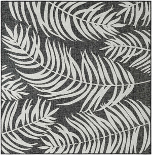 Charcoal 6' 1 x 6' 1 Outdoor Botanical Square Area Rug Weather Resistant for Patio, Deck, Terrace, Balcony, Porch Polypropylene Garden Floral Tropical Carpet for Sale at Rug Engine