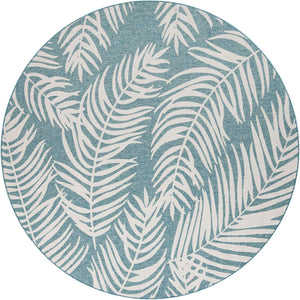 Light Aqua 10' x 10' Outdoor Botanical Round Area Rug Weather Resistant for Patio, Deck, Terrace, Balcony, Porch Polypropylene Garden Floral Tropical Carpet for Sale at Rug Engine