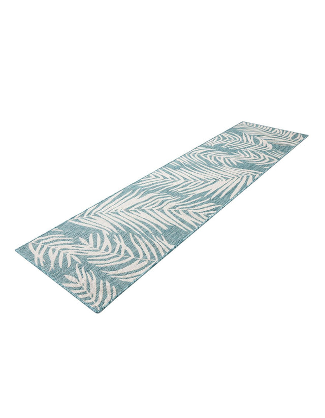 Light Aqua 2' 7 x 10' Outdoor Botanical Runner Area Rug Weather Resistant for Patio, Deck, Terrace, Balcony, Porch Polypropylene Garden Floral Tropical Carpet for Sale at Rug Engine