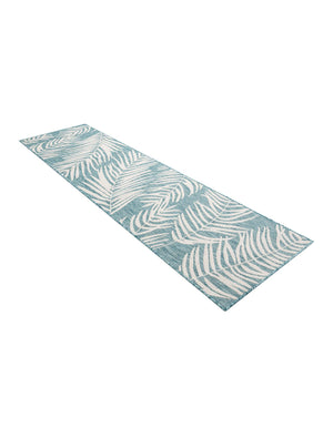 Light Aqua 2' 7 x 10' Outdoor Botanical Runner Area Rug Weather Resistant for Patio, Deck, Terrace, Balcony, Porch Polypropylene Garden Floral Tropical Carpet for Sale at Rug Engine