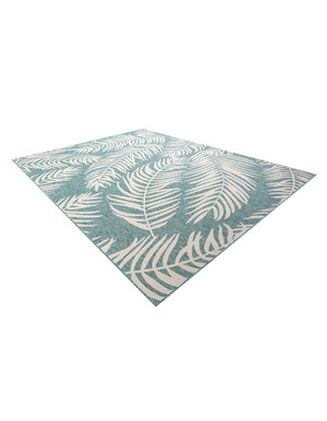Light Aqua 10' x 13' 1 Outdoor Botanical Rectangle Area Rug Weather Resistant for Patio, Deck, Terrace, Balcony, Porch Polypropylene Garden Floral Tropical Carpet for Sale at Rug Engine