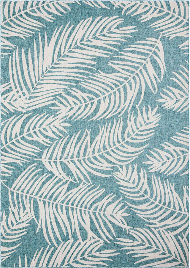 Light Aqua 10' x 14' 1 Outdoor Botanical Rectangle Area Rug Weather Resistant for Patio, Deck, Terrace, Balcony, Porch Polypropylene Garden Floral Tropical Carpet for Sale at Rug Engine