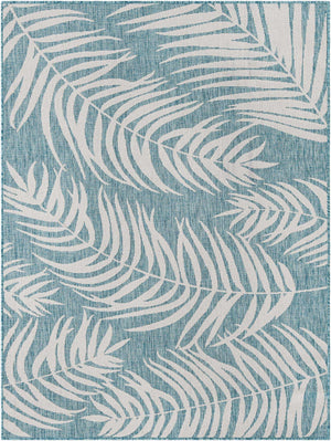 Light Aqua 5' 3 x 7' 1 Outdoor Botanical Rectangle Area Rug Weather Resistant for Patio, Deck, Terrace, Balcony, Porch Polypropylene Garden Floral Tropical Carpet for Sale at Rug Engine