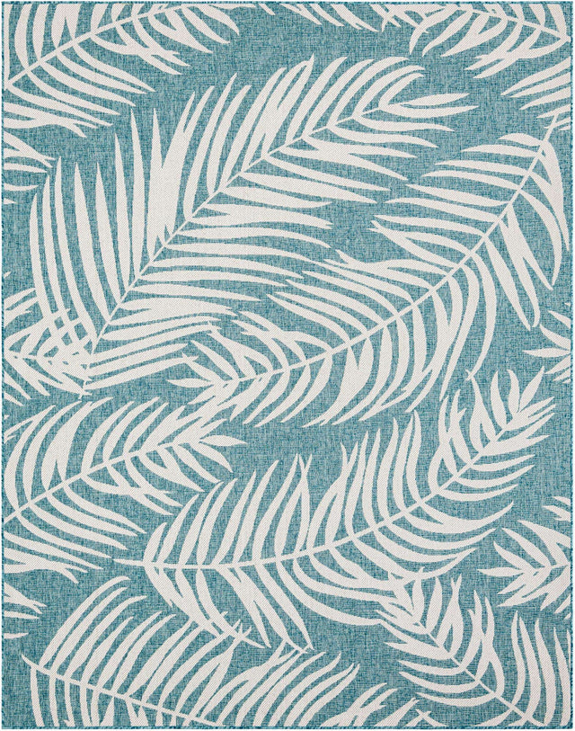 Light Aqua 7' 10 x 10' Outdoor Botanical Rectangle Area Rug Weather Resistant for Patio, Deck, Terrace, Balcony, Porch Polypropylene Garden Floral Tropical Carpet for Sale at Rug Engine