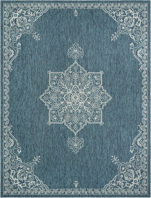 Teal 10' x 13' 1 Outdoor Traditional Rectangle Area Rug Weather Resistant for Patio, Deck, Terrace, Balcony, Porch Classical Design Outside Carpet for Sale at Rug Engine