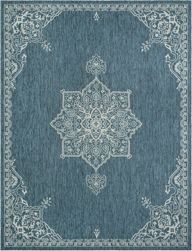 Teal 10' x 13' 1 Outdoor Traditional Rectangle Area Rug Weather Resistant for Patio, Deck, Terrace, Balcony, Porch Classical Design Outside Carpet for Sale at Rug Engine