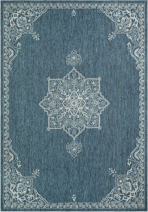 Teal 10' x 14' 1 Outdoor Traditional Rectangle Area Rug Weather Resistant for Patio, Deck, Terrace, Balcony, Porch Classical Design Outside Carpet for Sale at Rug Engine