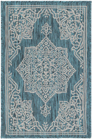 Teal 2' x 3' 1 Outdoor Traditional Rectangle Area Rug Weather Resistant for Patio, Deck, Terrace, Balcony, Porch Classical Design Outside Carpet for Sale at Rug Engine