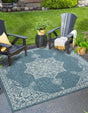 Teal 7' 10 x 7' 10 Outdoor Traditional Square Area Rug Weather Resistant for Patio, Deck, Terrace, Balcony, Porch Classical Design Outside Carpet for Sale at Rug Engine