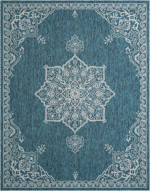 Teal 7' 10 x 10' Outdoor Traditional Rectangle Area Rug Weather Resistant for Patio, Deck, Terrace, Balcony, Porch Classical Design Outside Carpet for Sale at Rug Engine