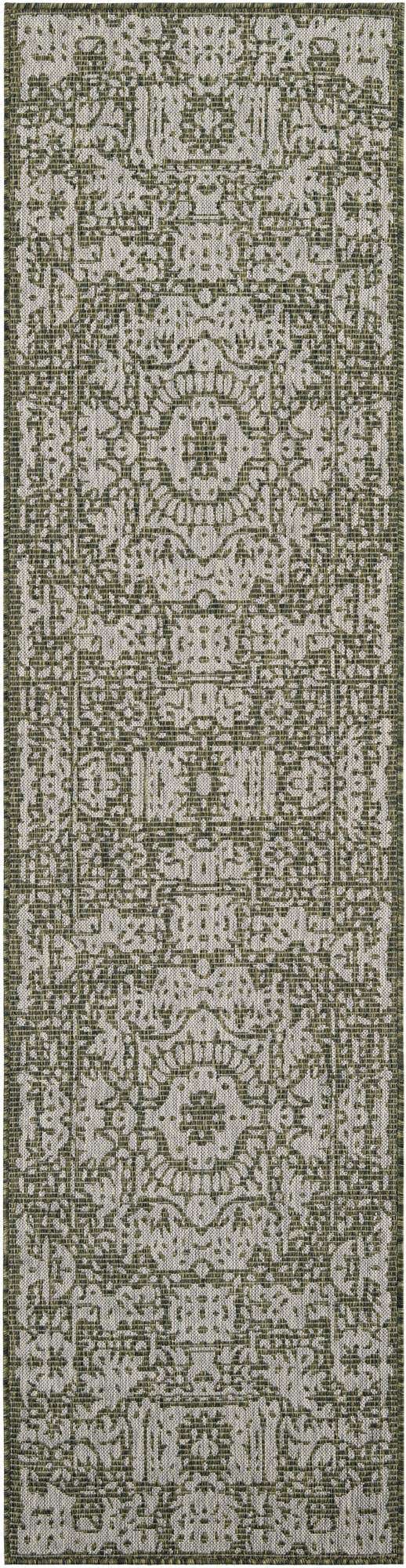 Green 2' 7 x 10' Outdoor Traditional Runner Area Rug Weather Resistant for Patio, Deck, Terrace, Balcony, Porch Classical Design Outside Carpet for Sale at Rug Engine