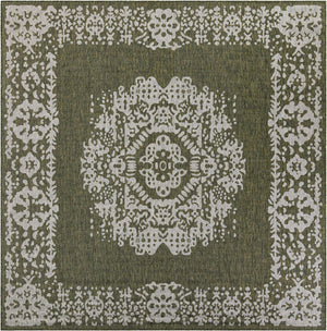 Green 10' x 10' Outdoor Traditional Square Area Rug Weather Resistant for Patio, Deck, Terrace, Balcony, Porch Classical Design Outside Carpet for Sale at Rug Engine