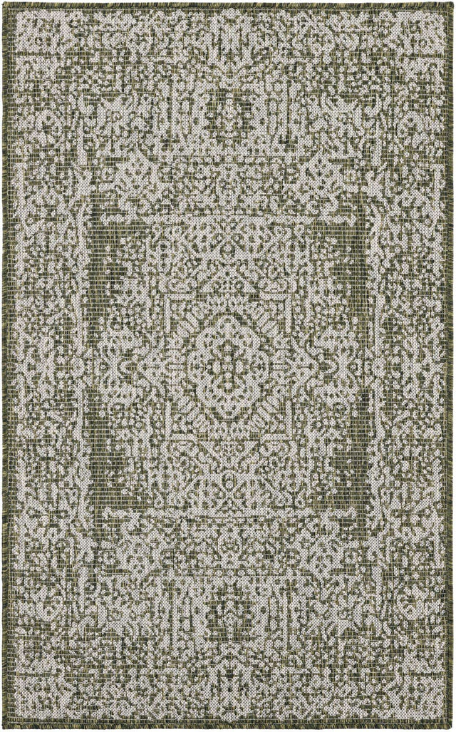 Green 3' 1 x 5' 3 Outdoor Traditional Rectangle Area Rug Weather Resistant for Patio, Deck, Terrace, Balcony, Porch Classical Design Outside Carpet for Sale at Rug Engine