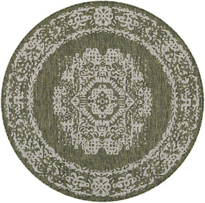 Green 5' 3 x 5' 3 Outdoor Traditional Round Area Rug Weather Resistant for Patio, Deck, Terrace, Balcony, Porch Classical Design Outside Carpet for Sale at Rug Engine