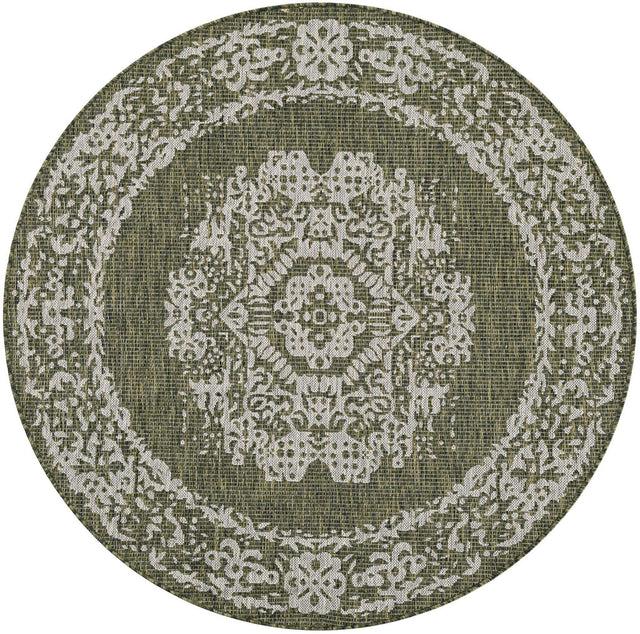 Green 5' 3 x 5' 3 Outdoor Traditional Round Area Rug Weather Resistant for Patio, Deck, Terrace, Balcony, Porch Classical Design Outside Carpet for Sale at Rug Engine