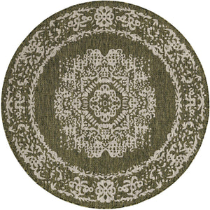 Green 6' 1 x 6' 1 Outdoor Traditional Round Area Rug Weather Resistant for Patio, Deck, Terrace, Balcony, Porch Classical Design Outside Carpet for Sale at Rug Engine