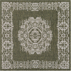 Green 6' 1 x 6' 1 Outdoor Traditional Square Area Rug Weather Resistant for Patio, Deck, Terrace, Balcony, Porch Classical Design Outside Carpet for Sale at Rug Engine
