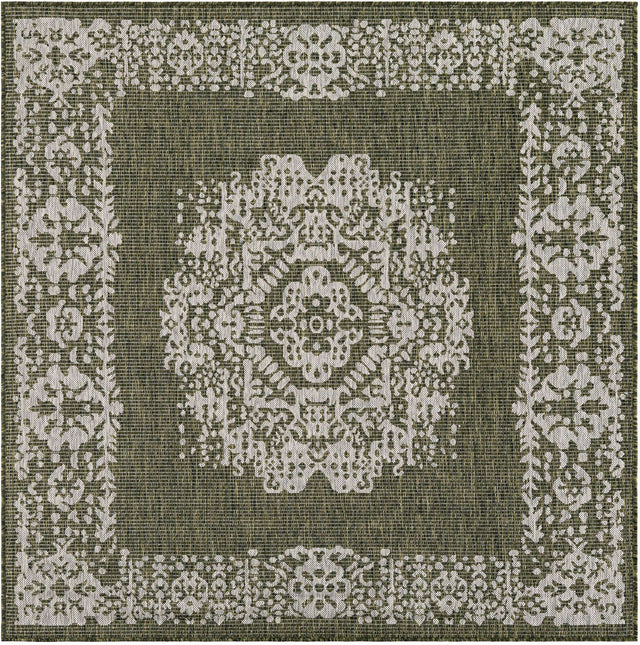 Green 6' 1 x 6' 1 Outdoor Traditional Square Area Rug Weather Resistant for Patio, Deck, Terrace, Balcony, Porch Classical Design Outside Carpet for Sale at Rug Engine