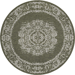 Green 7' 10 x 7' 10 Outdoor Traditional Round Area Rug Weather Resistant for Patio, Deck, Terrace, Balcony, Porch Classical Design Outside Carpet for Sale at Rug Engine