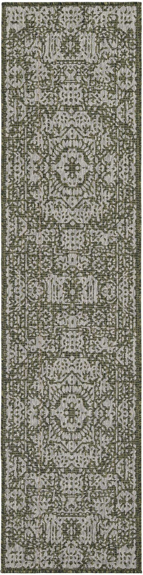 Green 2' x 8' Outdoor Traditional Runner Area Rug Weather Resistant for Patio, Deck, Terrace, Balcony, Porch Classical Design Outside Carpet for Sale at Rug Engine