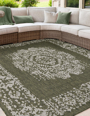 Green 5' 3 x 5' 3 Outdoor Traditional Square Area Rug Weather Resistant for Patio, Deck, Terrace, Balcony, Porch Classical Design Outside Carpet for Sale at Rug Engine