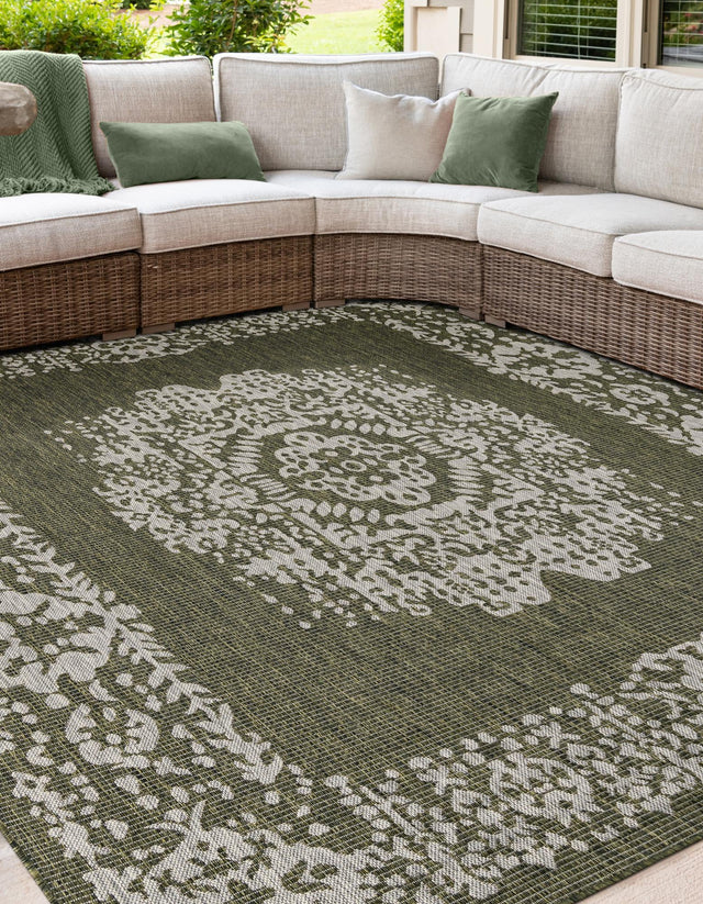 Green 6' 1 x 6' 1 Outdoor Traditional Square Area Rug Weather Resistant for Patio, Deck, Terrace, Balcony, Porch Classical Design Outside Carpet for Sale at Rug Engine