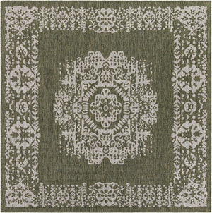 Green 7' 10 x 7' 10 Outdoor Traditional Square Area Rug Weather Resistant for Patio, Deck, Terrace, Balcony, Porch Classical Design Outside Carpet for Sale at Rug Engine