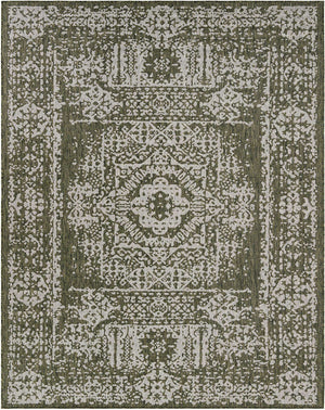 Green 7' 10 x 10' Outdoor Traditional Rectangle Area Rug Weather Resistant for Patio, Deck, Terrace, Balcony, Porch Classical Design Outside Carpet for Sale at Rug Engine