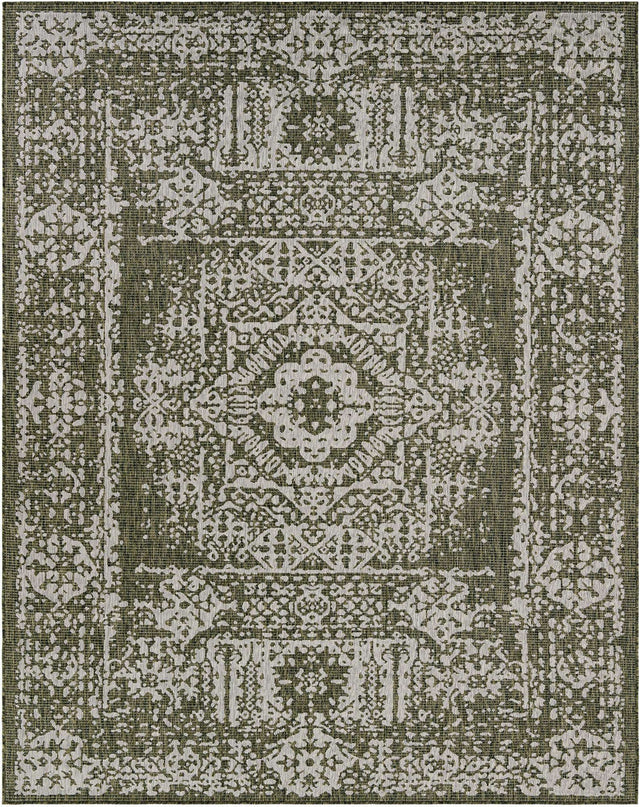 Green 7' 10 x 10' Outdoor Traditional Rectangle Area Rug Weather Resistant for Patio, Deck, Terrace, Balcony, Porch Classical Design Outside Carpet for Sale at Rug Engine