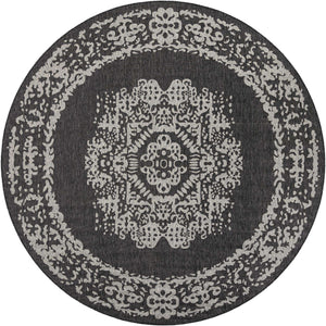Charcoal Gray 10' x 10' Outdoor Traditional Round Area Rug Weather Resistant for Patio, Deck, Terrace, Balcony, Porch Classical Design Outside Carpet for Sale at Rug Engine