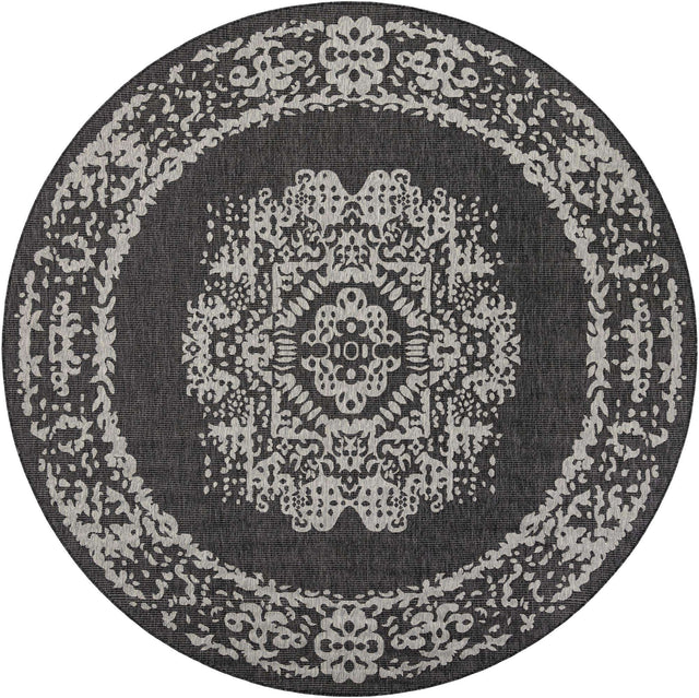 Charcoal Gray 10' x 10' Outdoor Traditional Round Area Rug Weather Resistant for Patio, Deck, Terrace, Balcony, Porch Classical Design Outside Carpet for Sale at Rug Engine