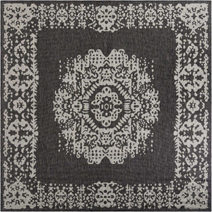 Charcoal Gray 10' x 10' Outdoor Traditional Square Area Rug Weather Resistant for Patio, Deck, Terrace, Balcony, Porch Classical Design Outside Carpet for Sale at Rug Engine