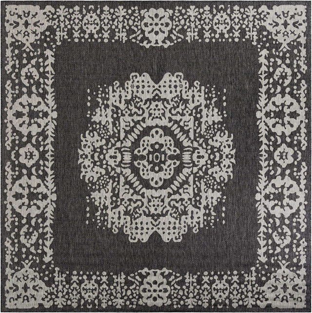 Charcoal Gray 10' x 10' Outdoor Traditional Square Area Rug Weather Resistant for Patio, Deck, Terrace, Balcony, Porch Classical Design Outside Carpet for Sale at Rug Engine