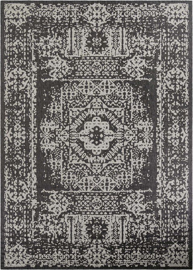 Charcoal Gray 10' x 14' 1 Outdoor Traditional Rectangle Area Rug Weather Resistant for Patio, Deck, Terrace, Balcony, Porch Classical Design Outside Carpet for Sale at Rug Engine