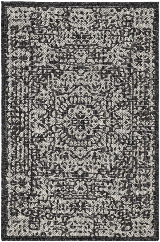 Charcoal Gray 2' x 3' 1 Outdoor Traditional Rectangle Area Rug Weather Resistant for Patio, Deck, Terrace, Balcony, Porch Classical Design Outside Carpet for Sale at Rug Engine