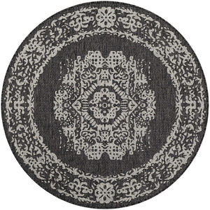 Charcoal Gray 5' 3 x 5' 3 Outdoor Traditional Round Area Rug Weather Resistant for Patio, Deck, Terrace, Balcony, Porch Classical Design Outside Carpet for Sale at Rug Engine