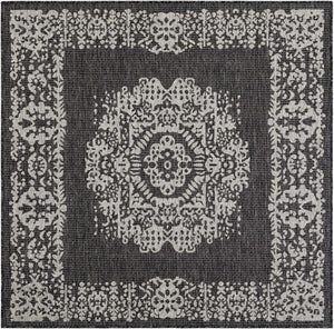 Charcoal Gray 5' 3 x 5' 3 Outdoor Traditional Square Area Rug Weather Resistant for Patio, Deck, Terrace, Balcony, Porch Classical Design Outside Carpet for Sale at Rug Engine