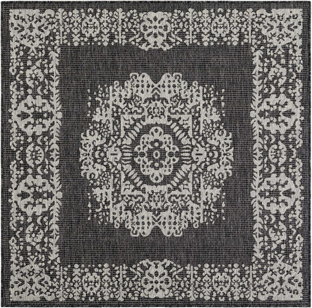 Charcoal Gray 5' 3 x 5' 3 Outdoor Traditional Square Area Rug Weather Resistant for Patio, Deck, Terrace, Balcony, Porch Classical Design Outside Carpet for Sale at Rug Engine
