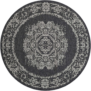 Charcoal Gray 6' 1 x 6' 1 Outdoor Traditional Round Area Rug Weather Resistant for Patio, Deck, Terrace, Balcony, Porch Classical Design Outside Carpet for Sale at Rug Engine