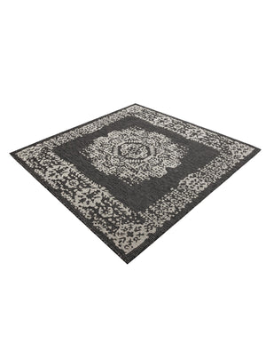 Charcoal Gray 6' 1 x 6' 1 Outdoor Traditional Square Area Rug Weather Resistant for Patio, Deck, Terrace, Balcony, Porch Classical Design Outside Carpet for Sale at Rug Engine