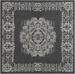 Charcoal Gray 6' 1 x 6' 1 Outdoor Traditional Square Area Rug Weather Resistant for Patio, Deck, Terrace, Balcony, Porch Classical Design Outside Carpet for Sale at Rug Engine