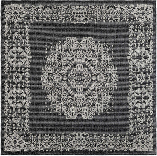 Charcoal Gray 6' 1 x 6' 1 Outdoor Traditional Square Area Rug Weather Resistant for Patio, Deck, Terrace, Balcony, Porch Classical Design Outside Carpet for Sale at Rug Engine