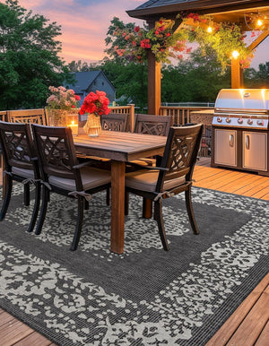 Charcoal Gray 5' 3 x 5' 3 Outdoor Traditional Square Area Rug Weather Resistant for Patio, Deck, Terrace, Balcony, Porch Classical Design Outside Carpet for Sale at Rug Engine